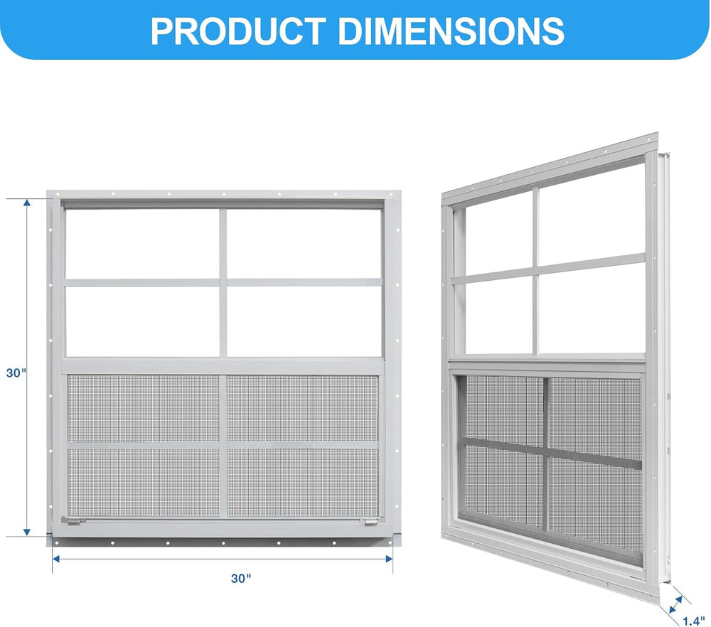 NeatiEase Upgraded Shed Windows 2 Pack, 30" x 30" Windows with Temp...