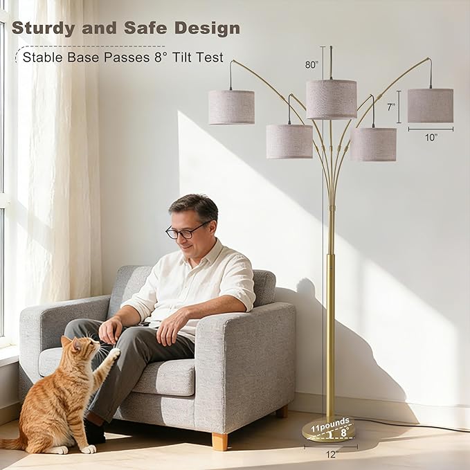 Fansdrick Gold Floor Lamps for Living Room, 4000LM Super Bright Arc Floor Lamp