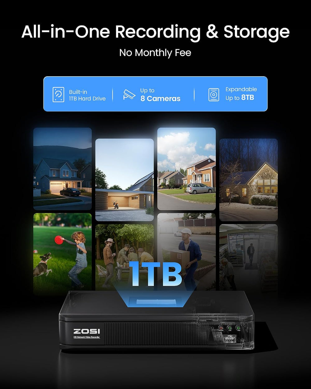 ZOSI 3K Lite Wired Security Camera System Outdoor, 6 x 1080p Camera,1TB HDD