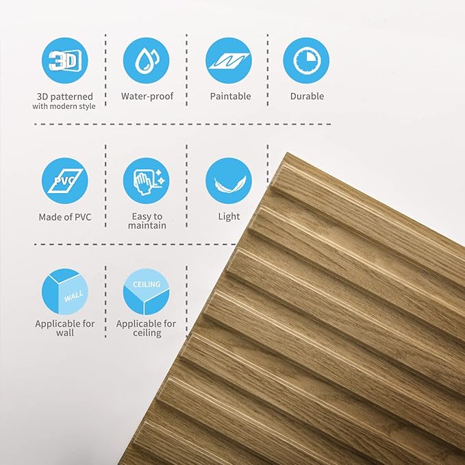 Art3d Slat Wall Panel, 3D Fluted Textured Panel 12-Tile 19.7 x 19.7in. (12-Pack)