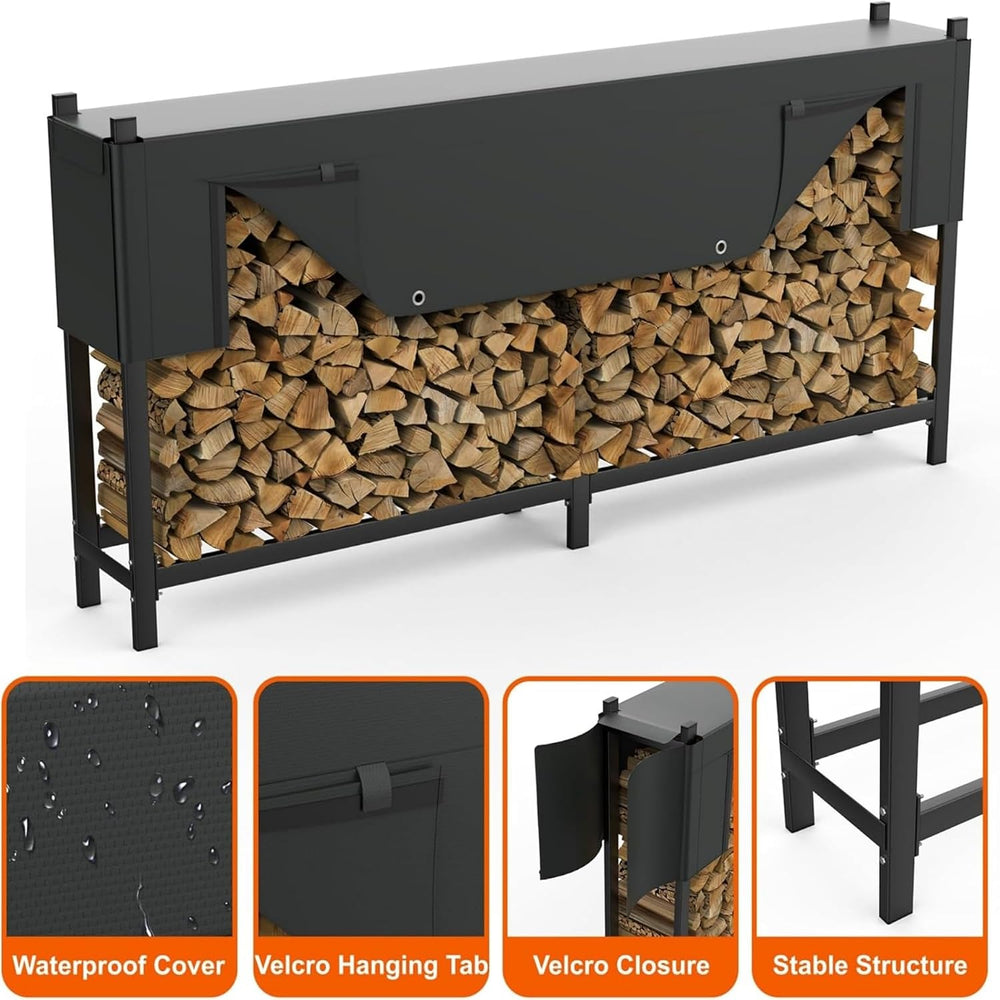 WALMANN Heavy-Duty 6 ft Firewood Rack with Cover & Firewood Carry Bag