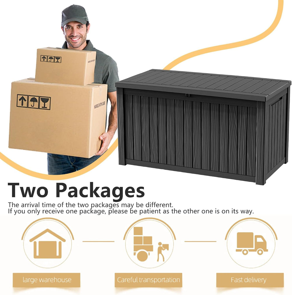 180 Gallon Outdoor Storage Box, Resin Deck Boxes Waterproof, IndoorOutdoor Bi...