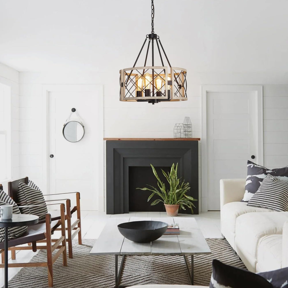 D19'' Farmhouse Chandelier, 4-Light Adjustable Dining Room Light Fixt...