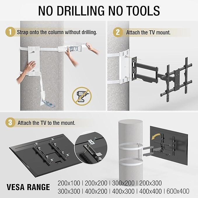 CondoMounts CLMTVA1064 Full-Motion Pillar Mount – Strap-on, No Drilling Required