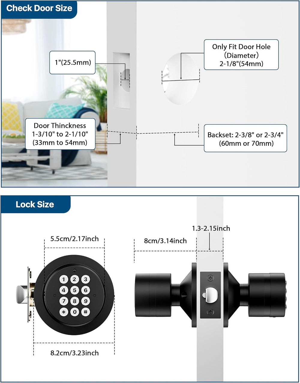 HIDALIFE Door Knob with Keypad, Door Knob with Lock, Keyless Entry Door Lock ...