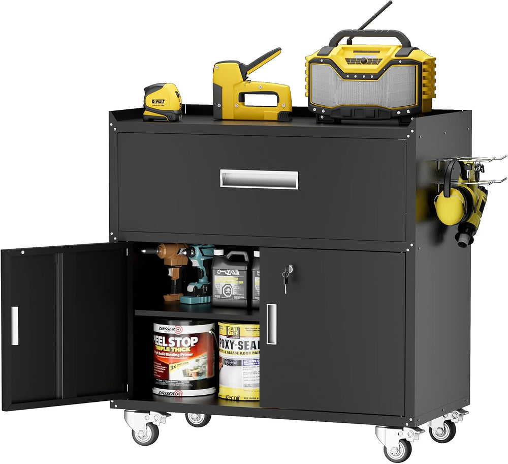 LCAOPC Metal Garage Storage Cabinet with Wheels, Lockable Rolling Tool Cabine...