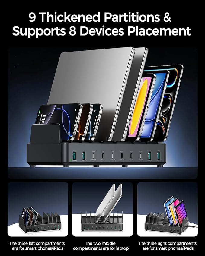 400W Charging Station for Multiple Devices, 10 Port Double PD 100W USB C