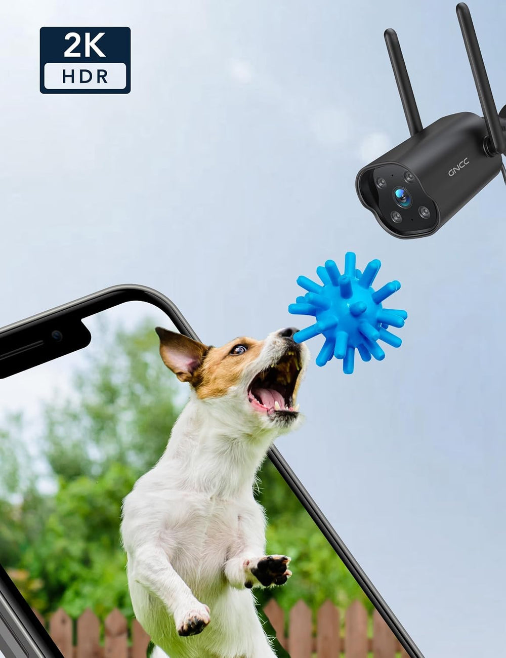 GNCC 2K Outdoor Security Camera, 24/7 Recording, Plug-in, AI, Black-2P