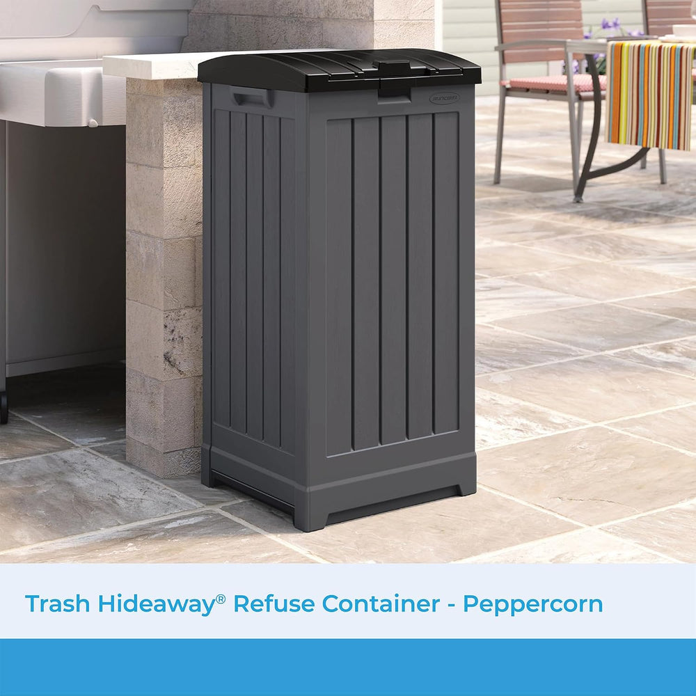 Suncast 39-Gallon Resin Outdoor Hideaway Trash Can with Lid for Backyard, Dec...