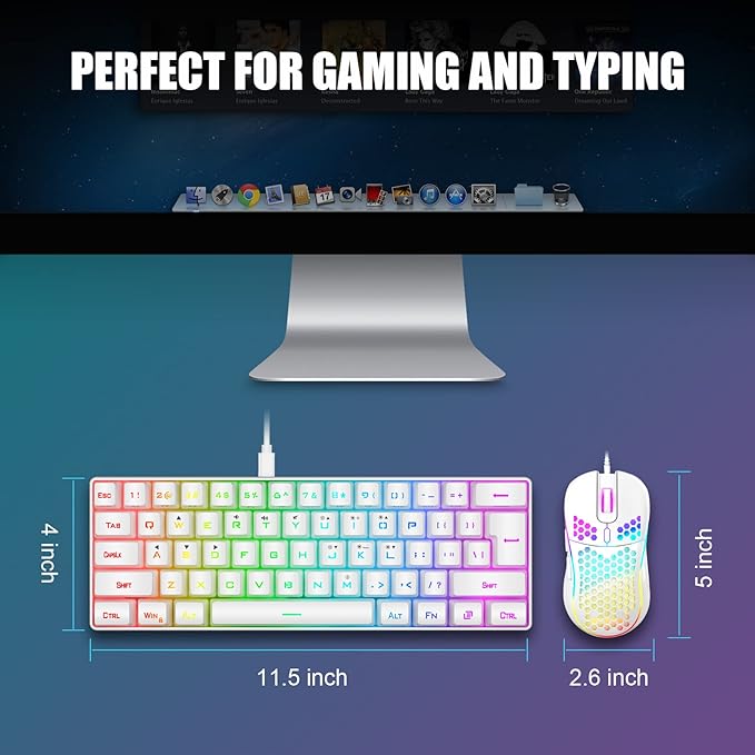 RedThunder 60% Mini Gaming Keyboard and Mouse Combo, Lightweight, Ultra-Compact