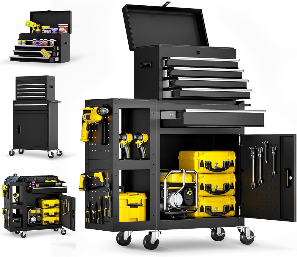 LDHTHOPI 5-Drawer Rolling Tool Chest, 3-in-1 Detachable Top Box