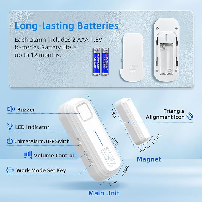 Sanjie Door Alarm with Instant and Delayed Alerts 30s/1min/2min/4min, Door