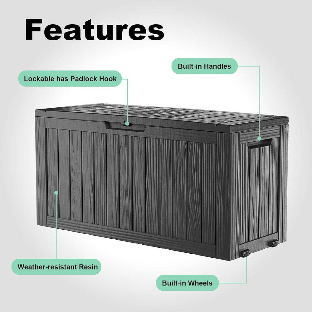 DRATO 90 Gallon Outdoor Storage Box Waterproof, Large Resin Lockable Outdoor ...