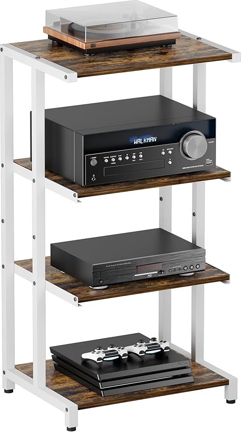 Ardier 4-Tier Wooden Media Stand, AV Media Stand Corner Shelf