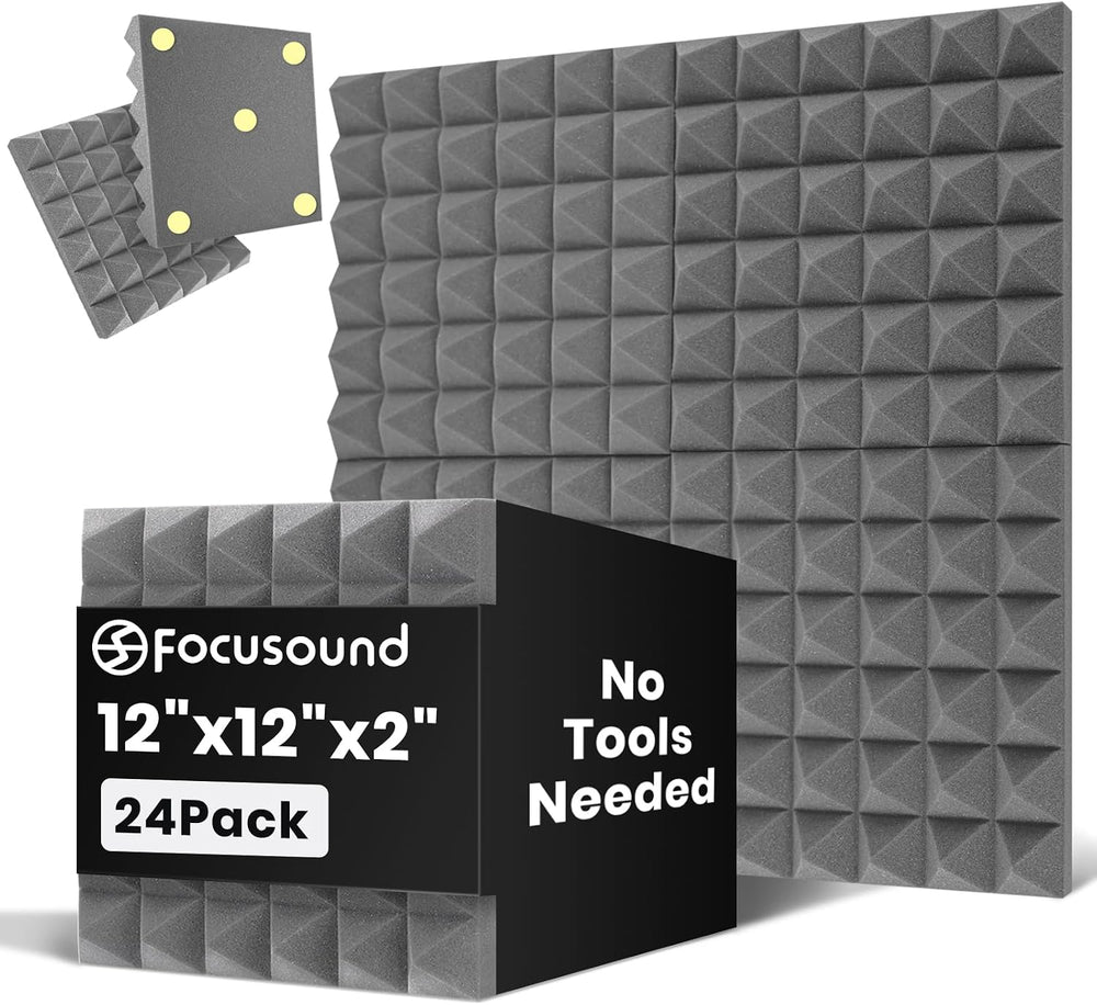 Focusound Grey Acoustic Panels 24 Pack 2"x12"x12"