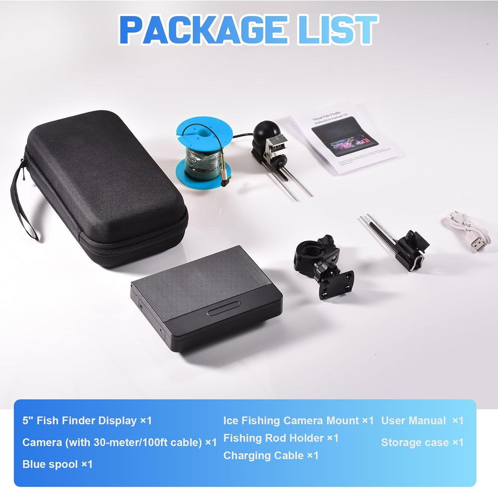 Underwater Fishing Camera, 5-Inch IPS 1080 HD 100FT for Ice Fishing
