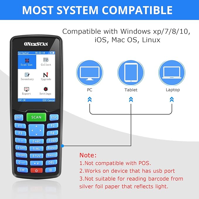 Inventory Scanner, Wireless Barcode Scanner Portable 1D Handheld Bar Code