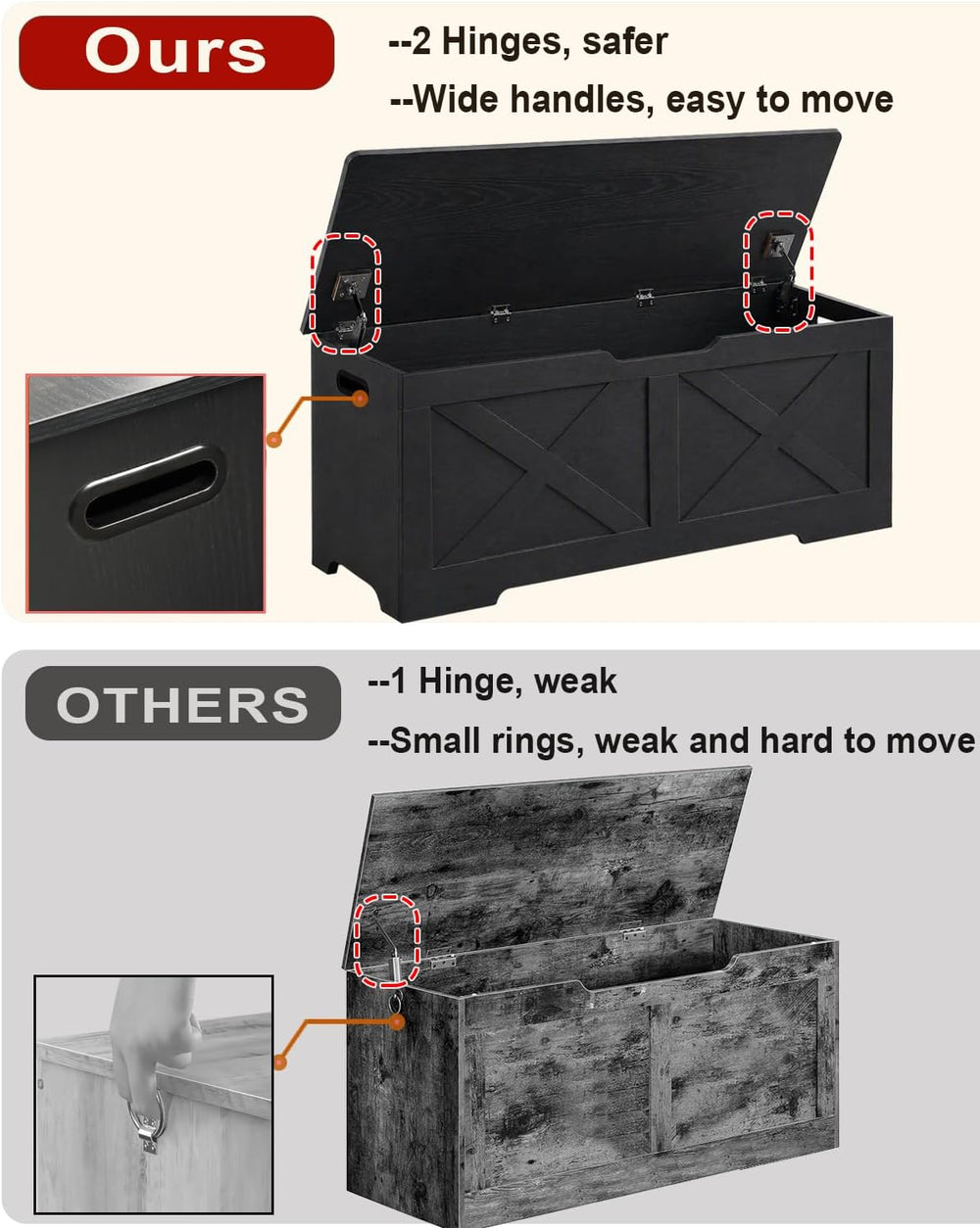 Timberer 47.2" Storage Chest, Wooden Storage Bench, Entryway Shoes Bench