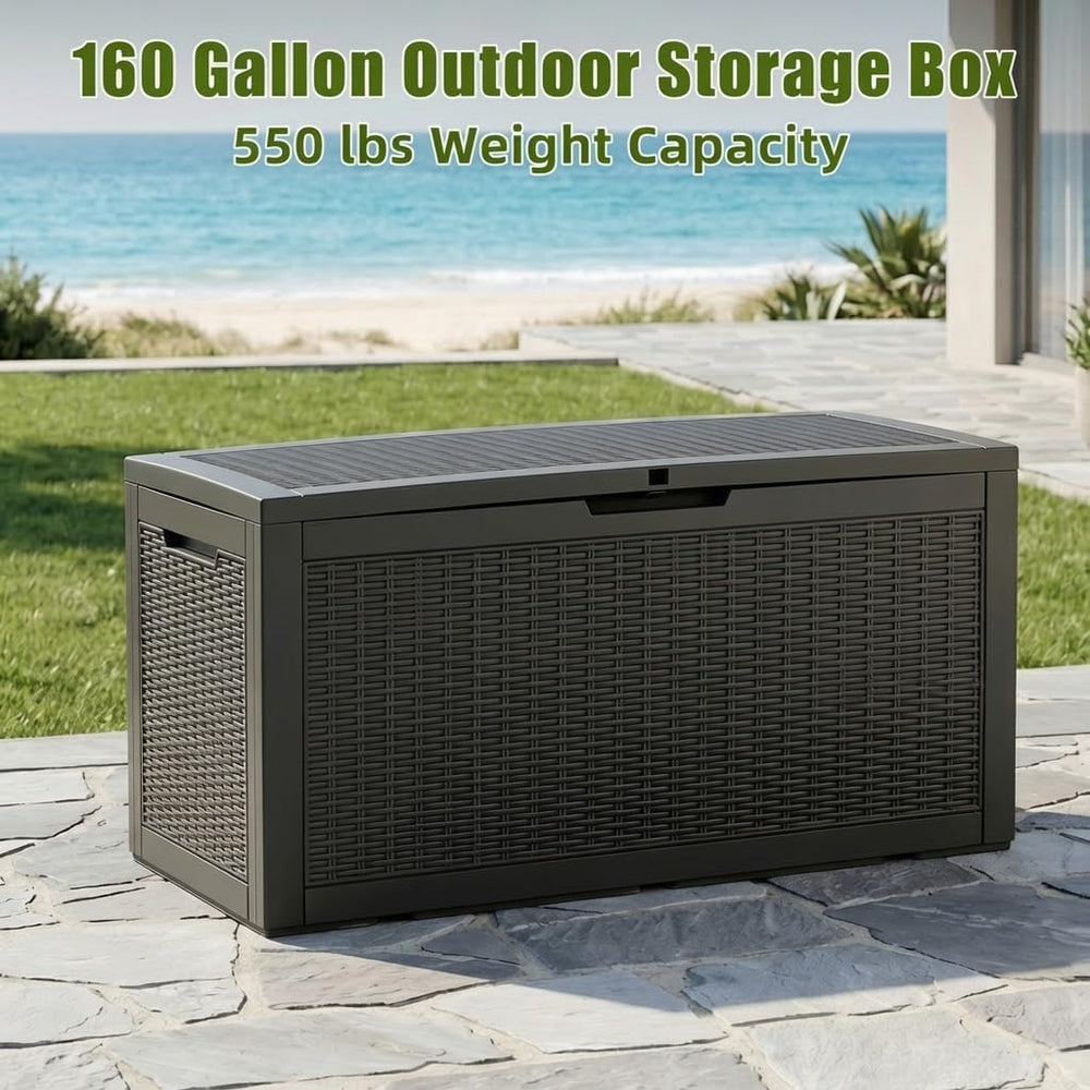 ROJIK 160 Gallon Deck Box, Lockable Waterproof Resin Storage Box,Black