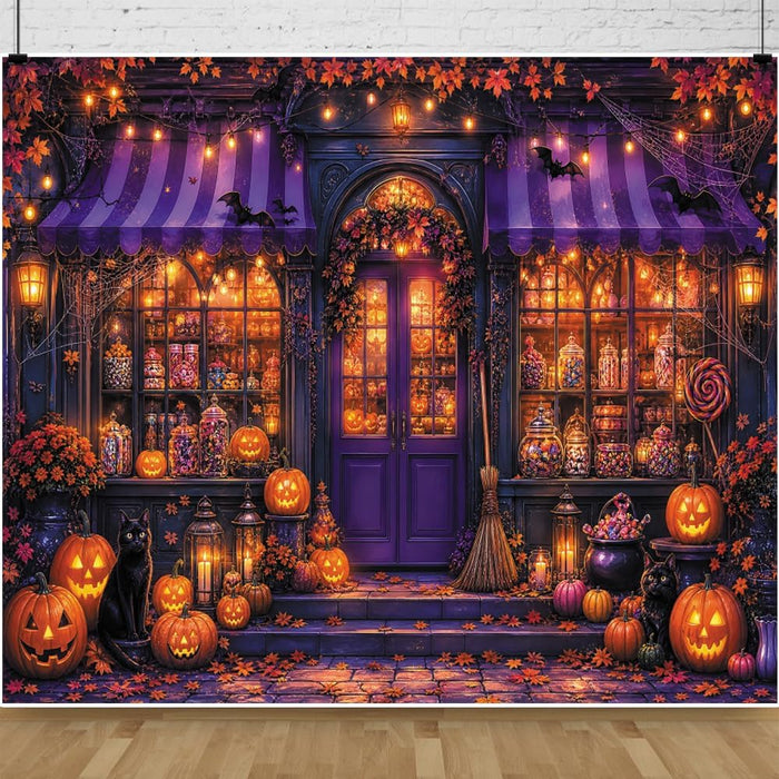 10x8ft Halloween Candy Shop Photography Backdrop Magic Witch Pumpkin Banner