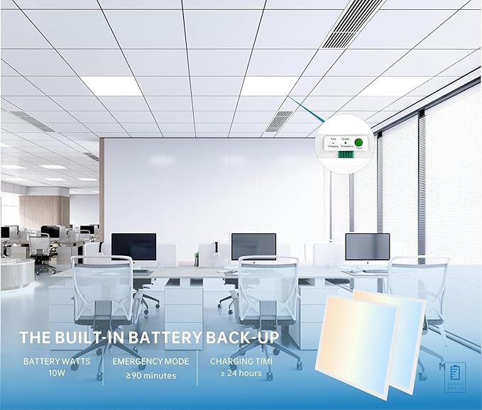 2X2 LED Flat Panel Light Emergency Battery Backup, 40W-3000K/4000K/5000K (4 P...