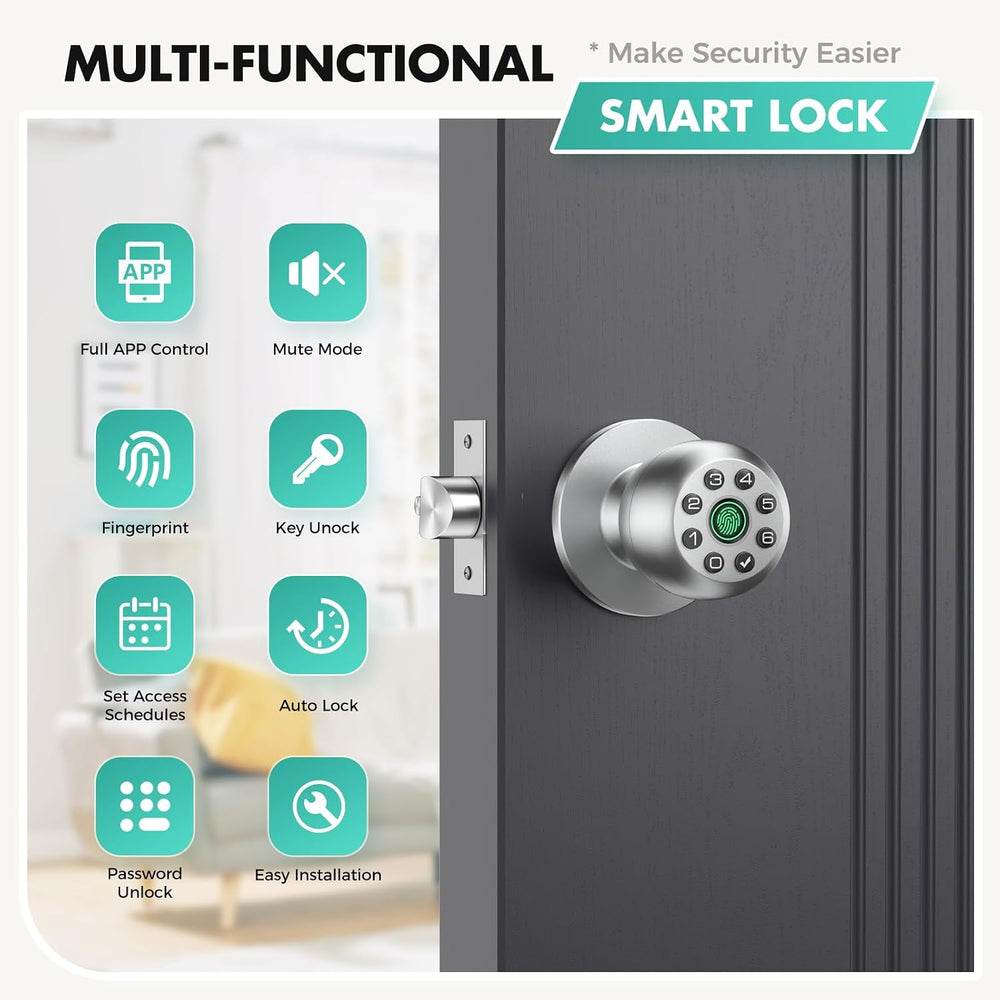 HEI LIANG Fingerprint Door Lock, Biometric Smart Door Knob.Polished Silver