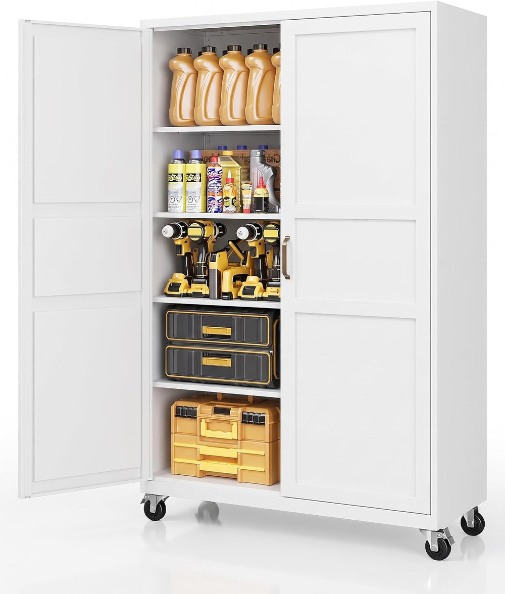 Metal Garage Storage Cabinet with Wheels, Wide & Deep Storage Cabinet wit...