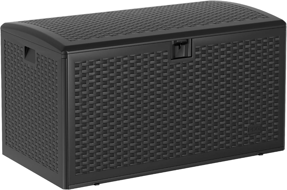 73 Gallon Waterproof Large Resin Deck Box Indoor Outdoor, Lockable Storage Co...