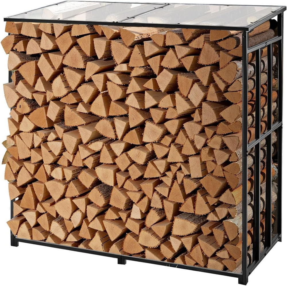 VEVOR Firewood Rack with Sloped Roof, 4 ft Outdoor Firewood Holder, 1/4 Cord ...