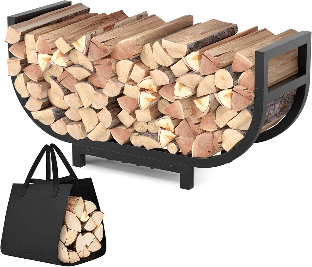 34-inch Firewood Rack Outdoor Indoor with Log Carrier Bag, Stable Log Holder ...