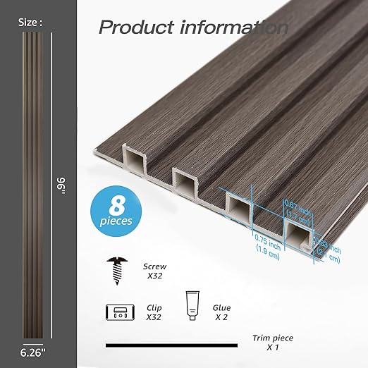Art3d 8-Pack 96 x 6in. WPC Acoustic Slat Wall Panel