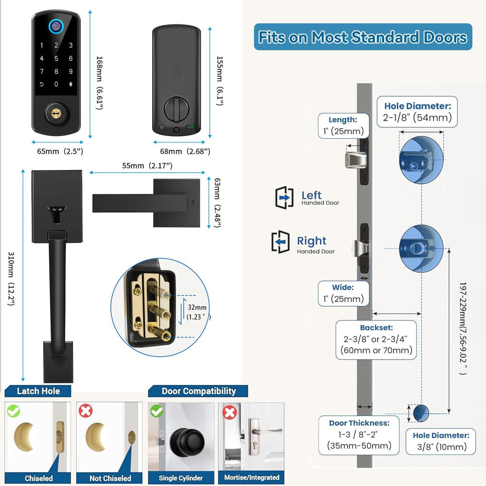 BEBASIA Fingerprint APP Smart Door Lock Keyless Entry Deadbolt Handle Set