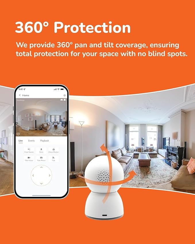 Sensforge 2.5K White Indoor Pan-Tilt Dome Security Camera, AI Human & Pet...