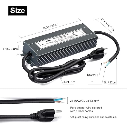 LLTOP LED Power Supply 24V 8.3A 200W LED Driver AC90-130V to 24VDC Converter