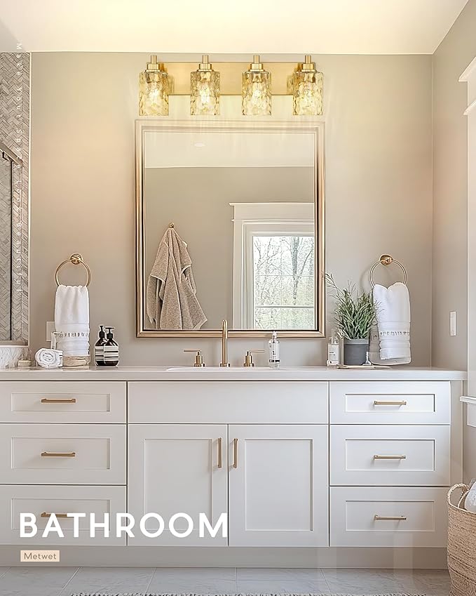 METWET 4-Light Bathroom Light Fixtures, 24.5 Inch Brushed Gold Vanity Lights