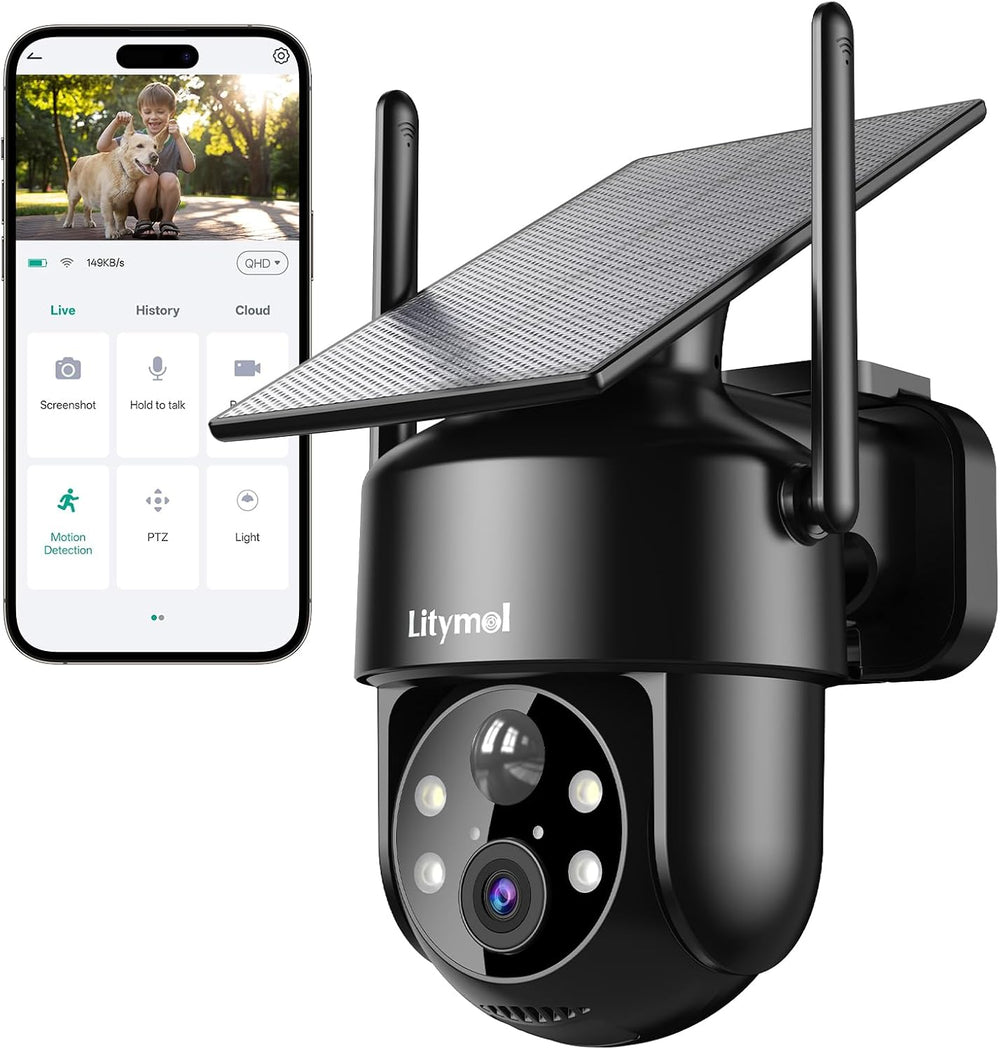 LITYMOL 2K 2.4g WiFi Security Cameras Wireless Outdoor, 360° View Solar Camer...