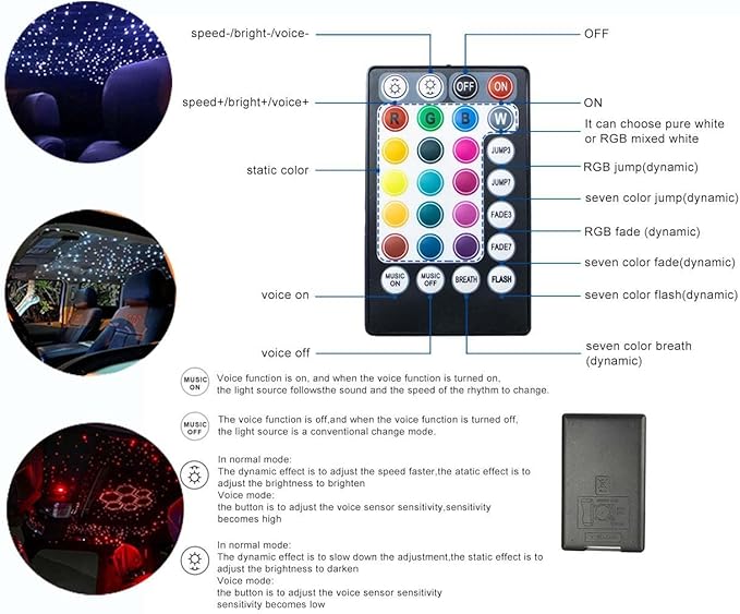 AZIMOM Car Use Bluetooth 6W RGBW LED Fiber Optic Lights Star Ceiling Light Ki...