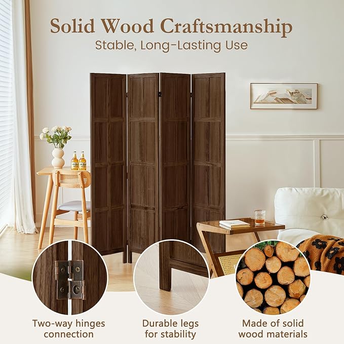 ALeesing 4 Panel Room Divider, 5.6Ft Wood Room Dividers and Folding Privacy