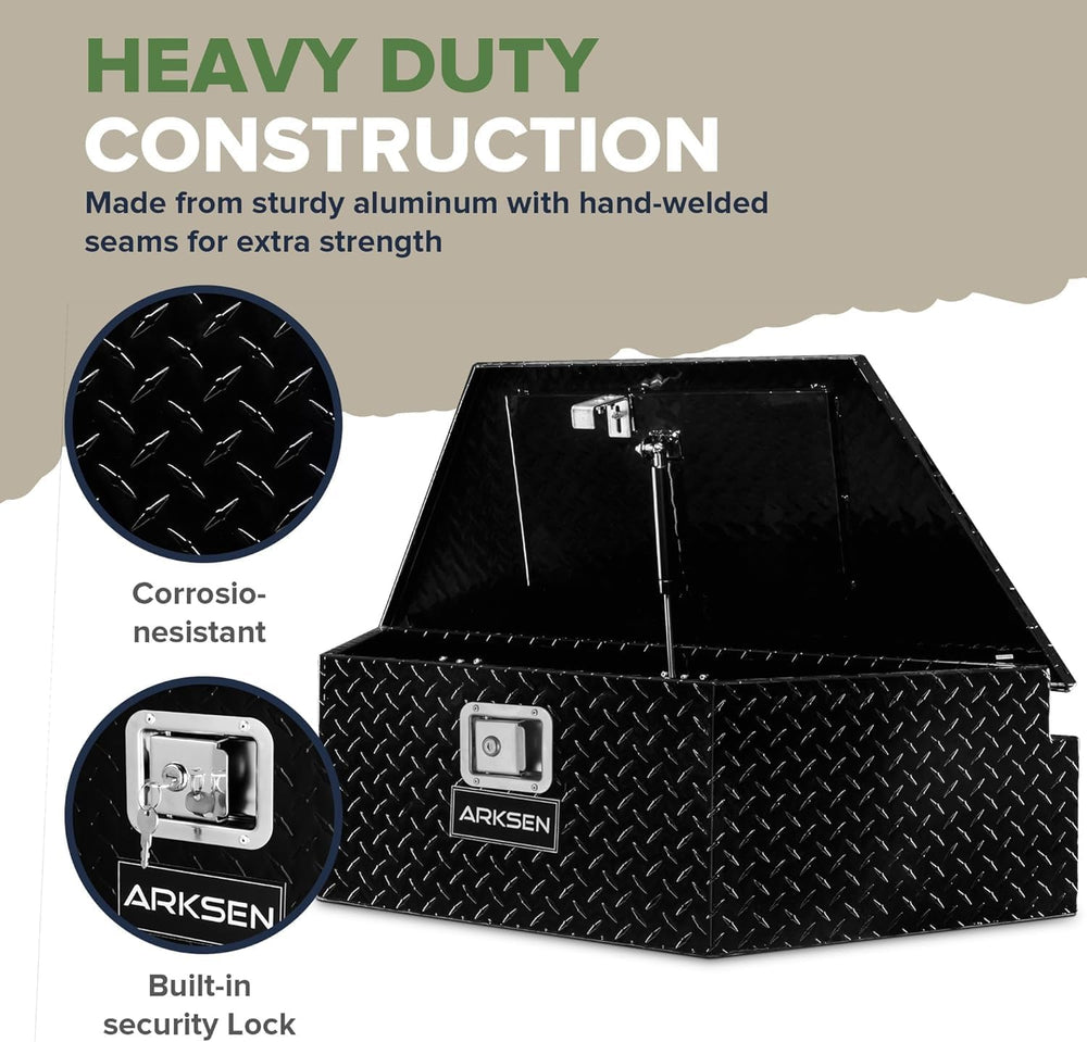 ARKSEN 39" Trailer Tongue Box, Heavy Duty Diamond Plate Tool Chest, Black