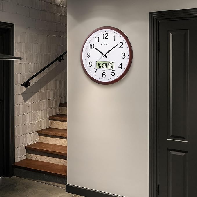 OSTAR 14" Large Analog Digital Display Wall Clock Silent Non-Ticking, Da...