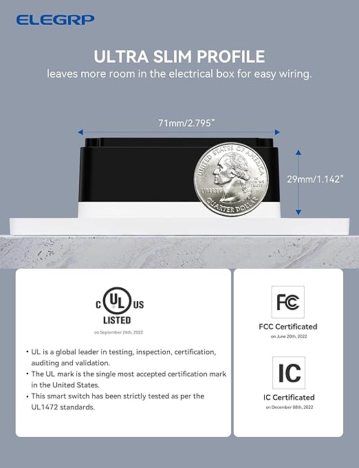 ELEGRP Single Pole Smart Dimmer Light Switch DPR10, 2.4GHz Wi-Fi Dimmer Switc...