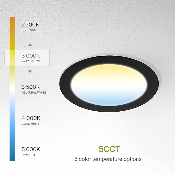 ASD 6 Pack LED Recessed Lighting 6 Inch 15W, 5 CCT 2700K-5000K CRI90+, IC Rated