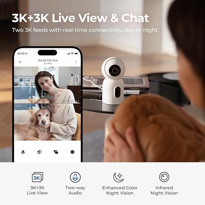 IMILAB C30 Dual Security Camera Indoor, 3K+3K Lens Pet/Baby Monitor Camera