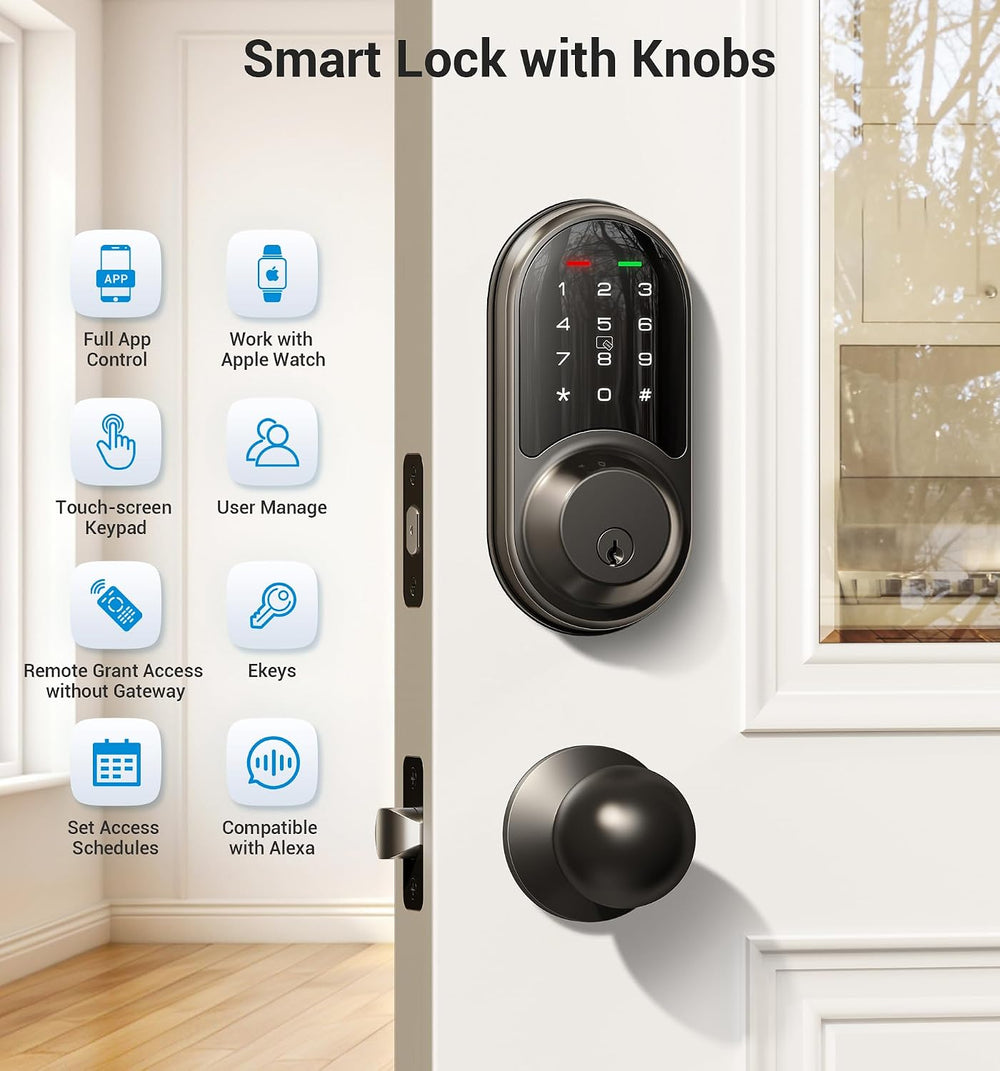 Veise RZ06C Smart Lock Electronic Deadbolt 2 Knobs Handle Set, Matte Black