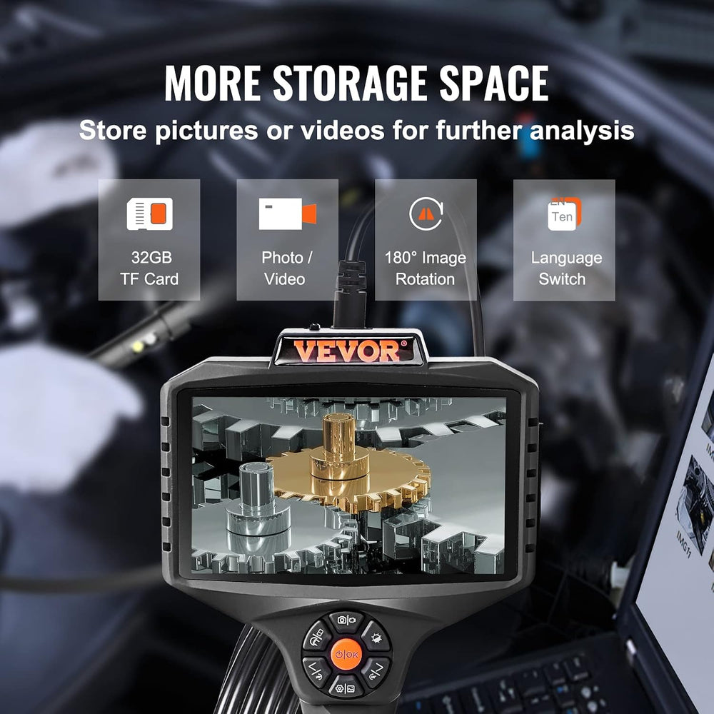 VEVOR Triple Lens Inspection Camera with Light, 5" IPS Screen Industrial...