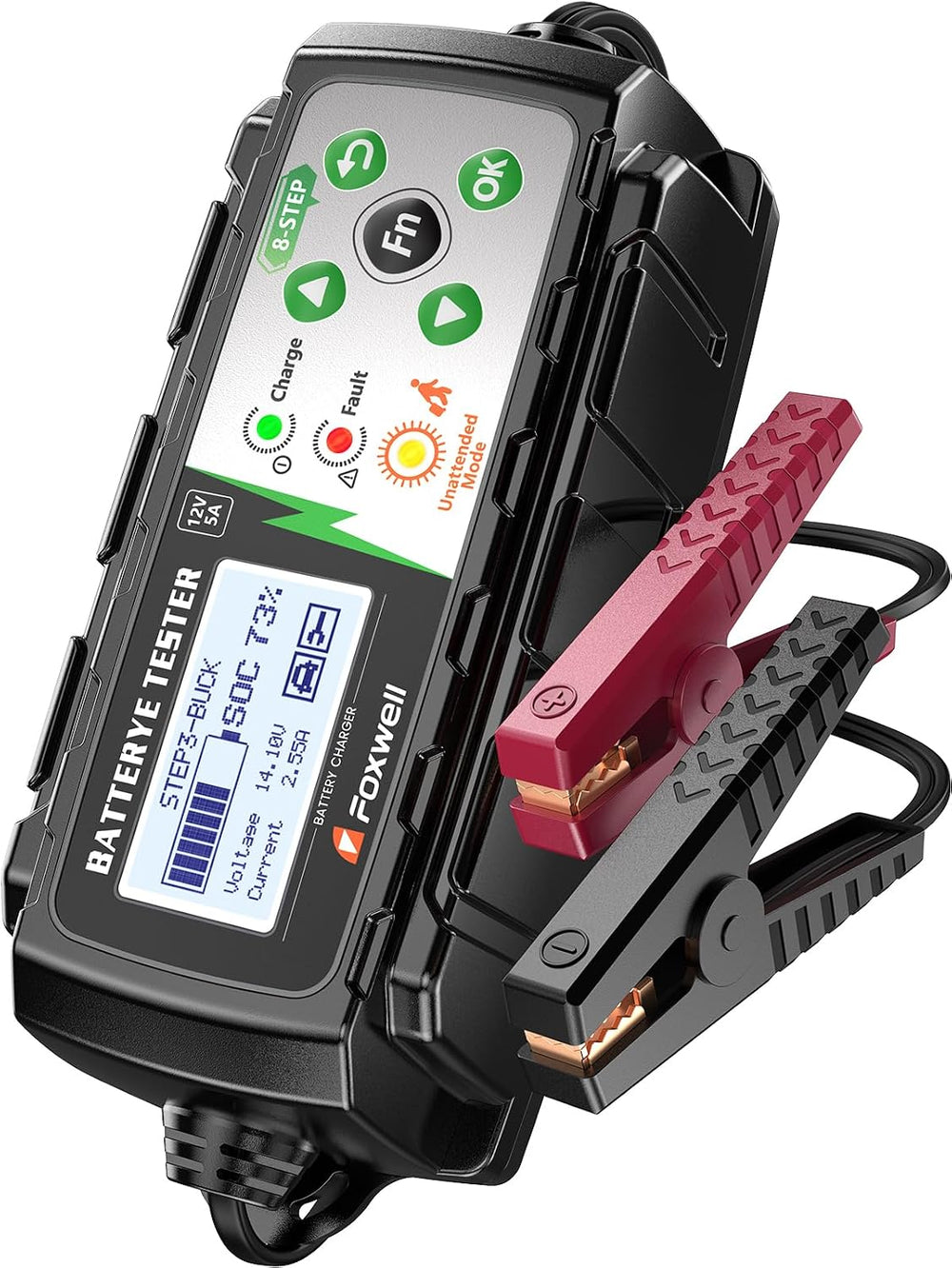 FOXWELL BC521 5A 12V Battery Charger & Tester, 4-in-1 Battery Maintainer
