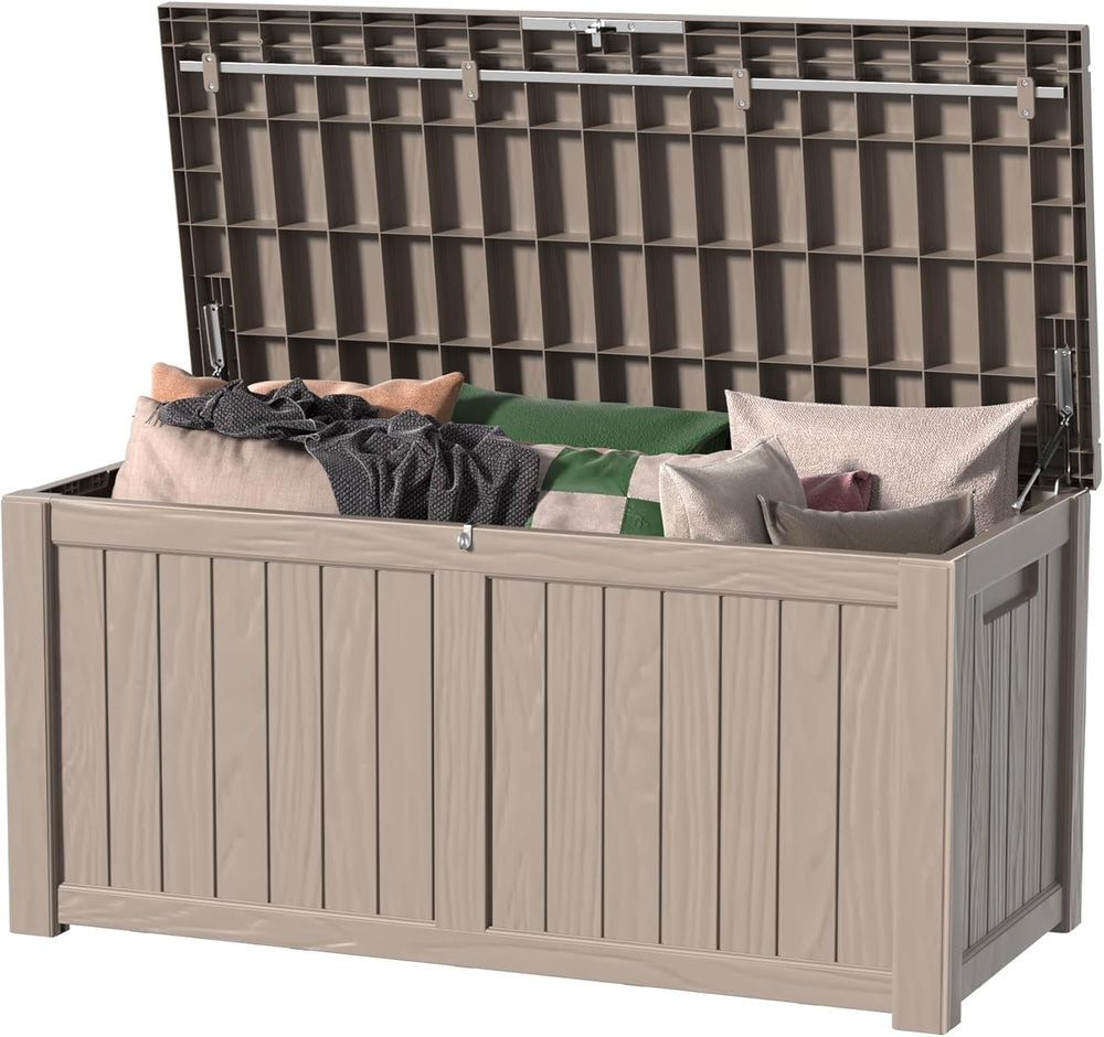 DRATO 150 Gallon Outdoor Storage Box Waterproof, Large Resin Lockable Outdoor...
