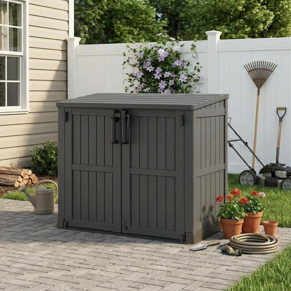 Plastic Outdoor Storage Shed, 37 Cu Ft Weatherproof Outdoor Storage Box with ...
