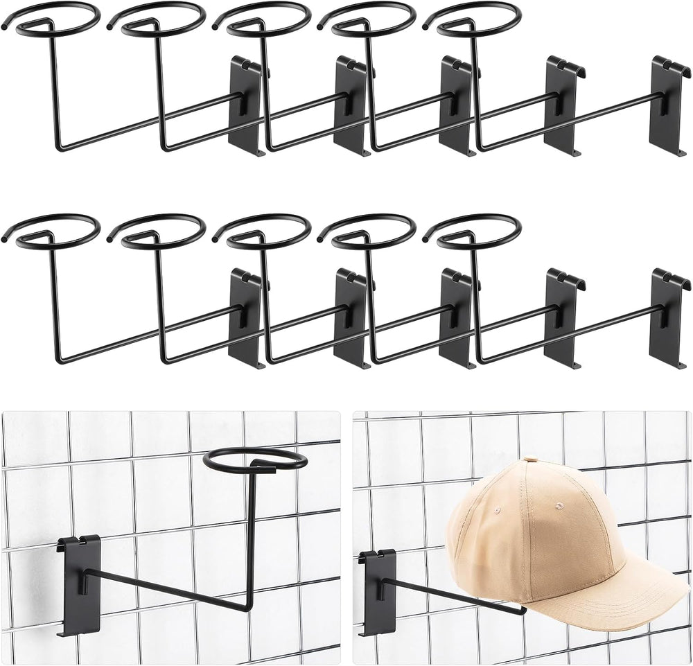 Blulu 12 Pcs Hat Displayer for Gridwall, Metal Hat Helmet Rack Retail Store