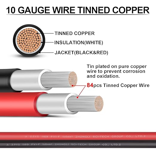 10 Gauge Wire - iGreely Solar Panel Wire 30Ft Black & 30Ft Red 10AWG Tinned